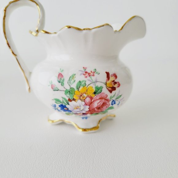 Vintage Aynsley Demitasse Floral 4fl. oz. Footed Creamer & Sugar Bowl, England - Picture 8 of 15